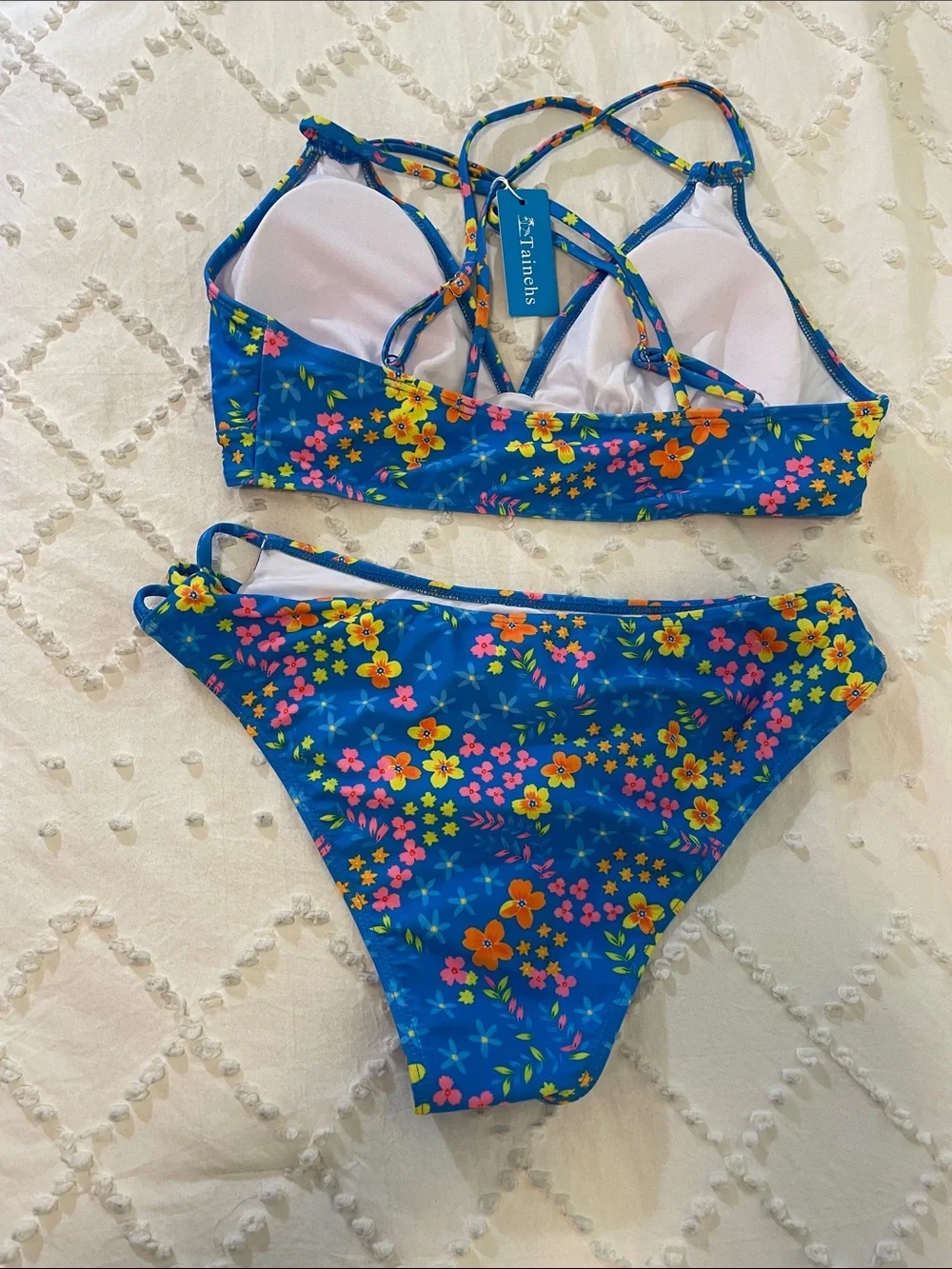 Women's Push Up V Neck Bikini Sets Criss Cross Back Two Piece Bathing Suit nwt